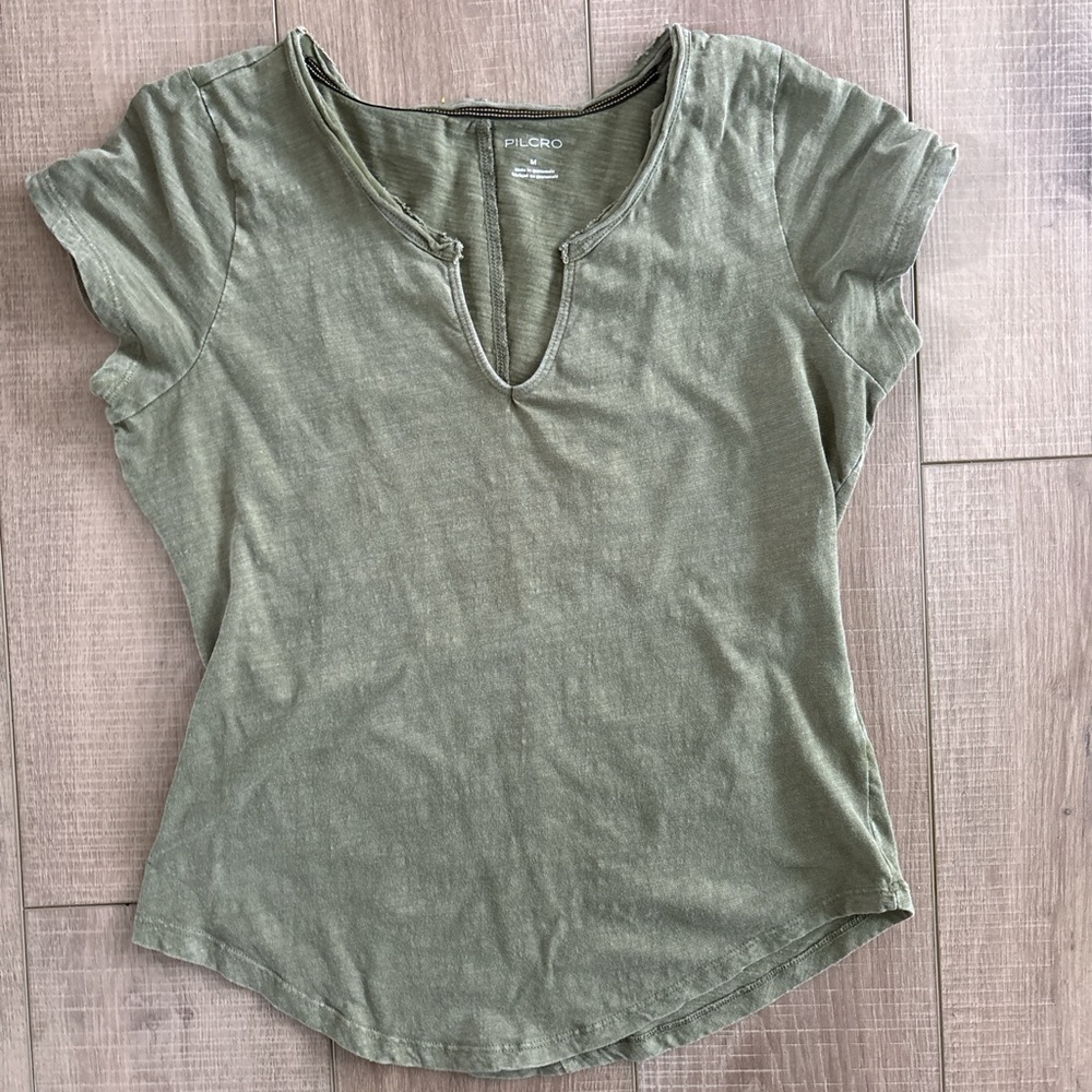 Pilcro Olive Notch-Neck Short Sleeve Tee